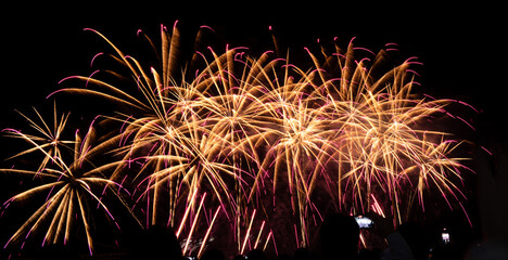 Spectacular Fireworks Light Up the Night Sky In Busan, Korea.