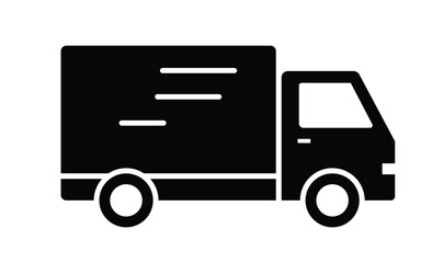 Fototapeta premium Simple black delivery truck icon on white background illustration