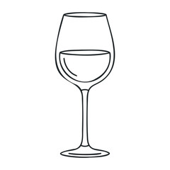 Elegant wine glass outline drawing with clear contours and minimalist design. Vector illustration