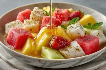 Fresh Fruit Salad with Honey Drizzle and Mint Garnish Delight