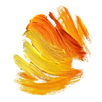 Vibrant abstract brush stroke with warm yellow and orange tones creating a dynamic textured effect isolated on transparent background