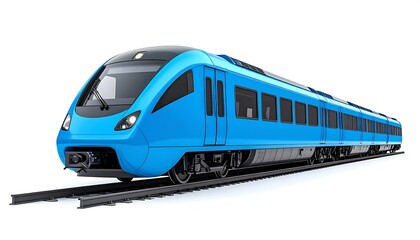 Modern light blue train on tracks (1)