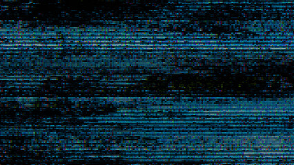 Obraz premium Glitch Pixel Noise Texture — Blue RGB CRT Screen Distortion Background for Sci-Fi and Digital Design. High-resolution glitch texture with pixel noise and blue RGB CRT distortion