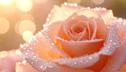 Delicate peach rose with morning dew