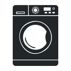 Minimalistic black and white washing machine icon with control panel. Vector illustration