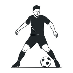 Male caucasian young adult soccer player dribbling ball illustration. Vector illustration