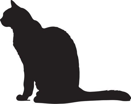 recommend clip art: Black cat silhouette sitting feline animal