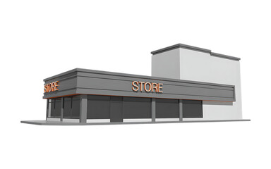 Modern Retail Store Building Exterior Design. 3D Render of a contemporary shop facade, ideal for business, retail, and architecture concepts.