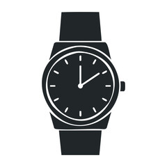 Black and white minimalist analog watch with simple design and classic strap. Vector illustration