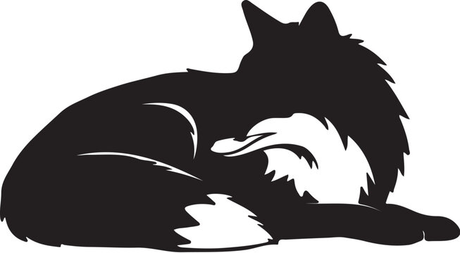 recommend clip art: Black wolf resting curled animal silhouette