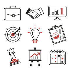 Business Icon Set Vector with Briefcase Handshake Target Lightbulb Calendar Chart Piece Presentation Design Modern Minimalist