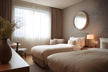 Clean and modern double bedroom with natural light and minimalist decor.