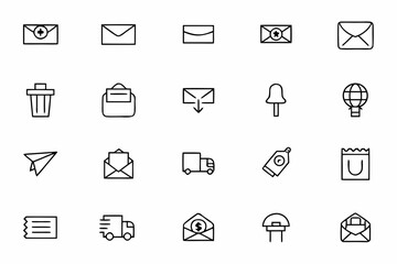 A timeless collection of minimalist line art icons capturing traditional mailing elements. Perfect for stationery designs, delivery apps, and postal service branding with a clean, reliable aesthetic