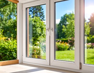 Modern windows overlooking a lush garden