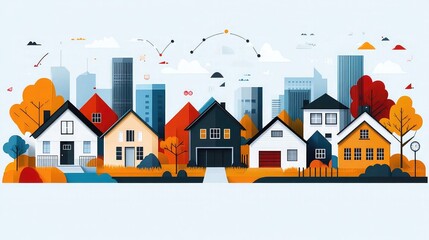 Real estate market trends infographics illustrating property values rental rates housing demand supply dynamics investment performance regional analysis visualization charts