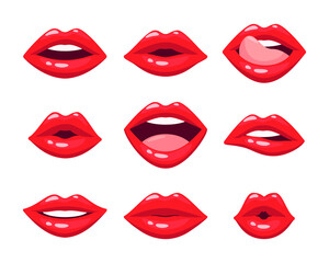 Sexy lips of women or girls flat vector illustrations set