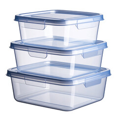Stack of plastic food containers with lids, isolated on a transparent background 
