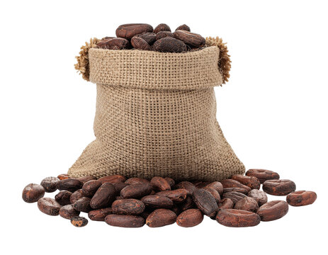 Sac de jute rempli de f&egrave;ves de cacao