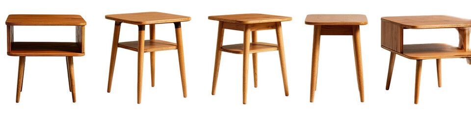 Simple wooden nightstands in a row