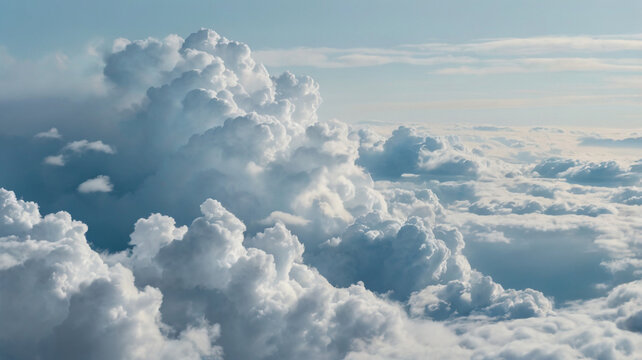 Cumulus clouds against a pale blue sky white