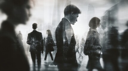 Urban Business Environment with Dynamic Motion Blur and Monochrome Composition for Corporate and Commercial Visuals