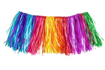Rainbow hula skirt colorful hawaiian luau party decoration costume fringe tassels isolated on transparent background