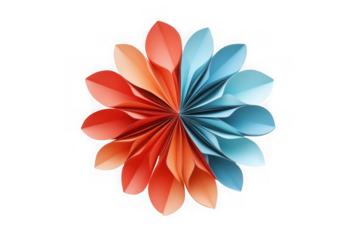Origami flower petals red blue paper craft design element decoration art illustration graphic isolated on transparent background