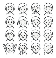 Illustration of diverse child emotions: happy, sad, angry, surprised, confused
