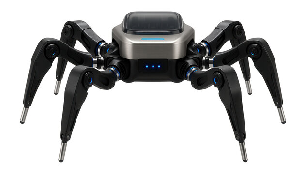 Hexapod robot with six articulated legs and a central control unit for advanced coding challenges