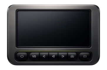 Dashboard display with brushed metal frame and dedicated infotainment controls