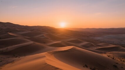 Fototapeta premium Golden Sunset Over Rolling Sand Dunes in the Desert