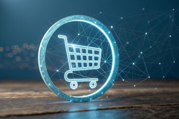 Glowing Digital Shopping Cart Icon Representing E-commerce and Technology