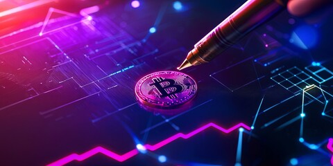 a digital signature being authenticated on a blockchain ledger, surrounded by biometric security elements and minimalist design