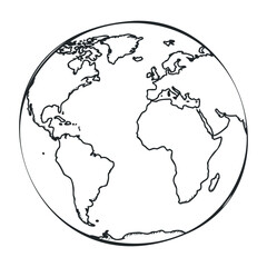 Obraz premium Black and white earth sketch featuring continents. Vector illustration
