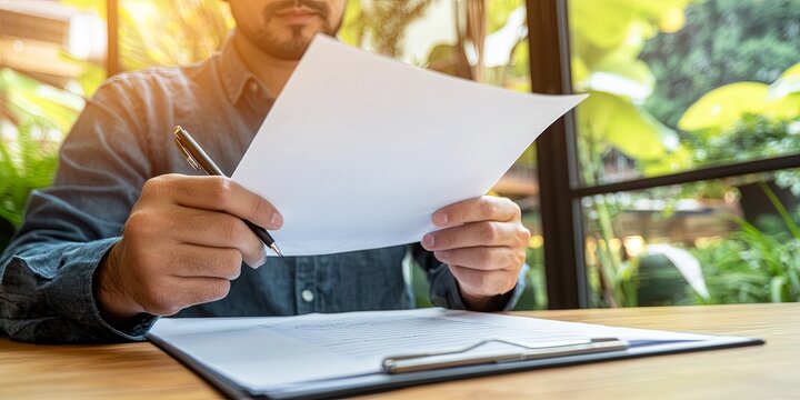 businessman analyzing a document with a digital marketing strategy and outreach plan on a desk, showcasing brand awareness tactics