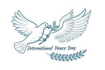minimal international peace day greeting banner with bird olive design vector illustration