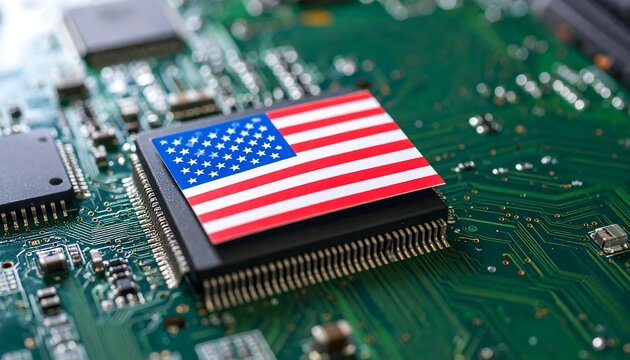 US Flag on a Circuit Board - Powered by Adobe