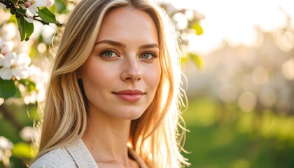 Naklejka premium Woman portrait in spring garden
