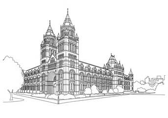 Naklejka premium Natural History Museum in United Kingdom one line drawing style