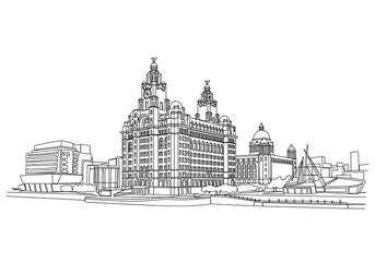 Fototapeta premium Liverpool in United Kingdom one line drawing style
