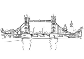 Obraz premium London Bridge in United Kingdom one line drawing style