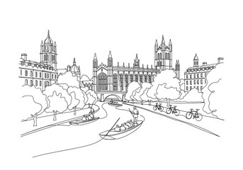 Cambridge in United Kingdom one line drawing style