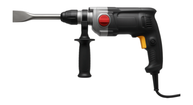 Corded rotary hammer featuring a chisel function for tile removal in renovation projects.