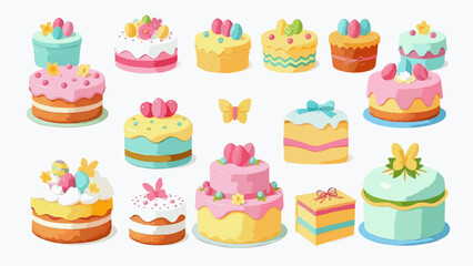 set of easter and birthday cakes