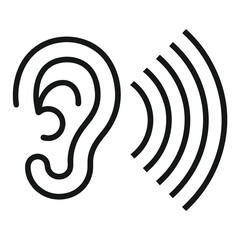 Simple Line Art Icon of an Ear with Sound Waves for Hearing Healthcare