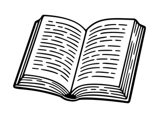 open book outline icon line art, black and white doodle style. Ideal for logo, tattoo, app, coloring book, web design, infographics, banner, poster, and more. Vector illustration