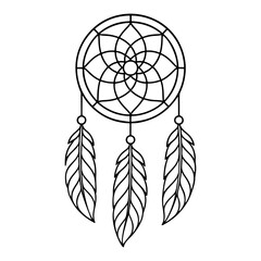 Dreamcatcher outline icon line art, black and white doodle style. Ideal for logo, tattoo, app, coloring book, web design, infographics, banner, poster, and more. Vector illustration