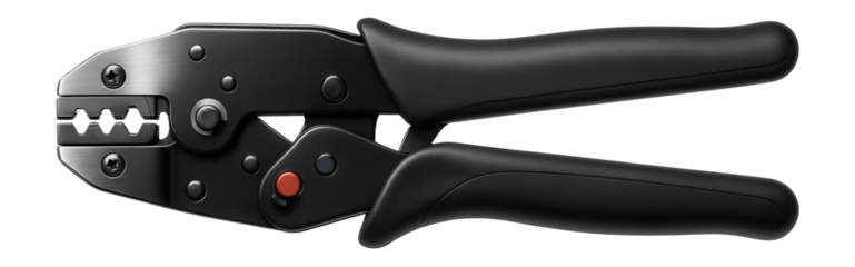 Ratchet-style wire crimper with ergonomic handles for precise automotive wiring.