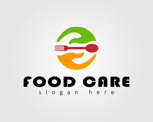 Food care logo with a simple design using the concept of two hands holding a spoon and fork to form a circle