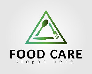 Food care logo illustration design with triangle concept and cutlery designed for company business